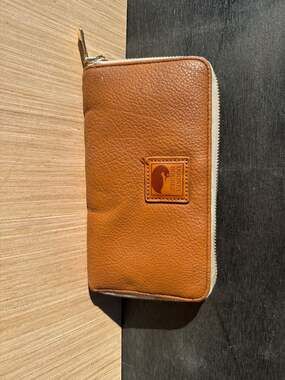 Dooney & Bourke Pebble Grain Large Zip Around Wristlet in Tan